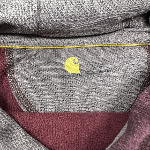 Carhartt Force Sweatshirt Youth 12/14 Large Maroon Hoodie Spell Out Logo Relaxed - Picture 10 of 11